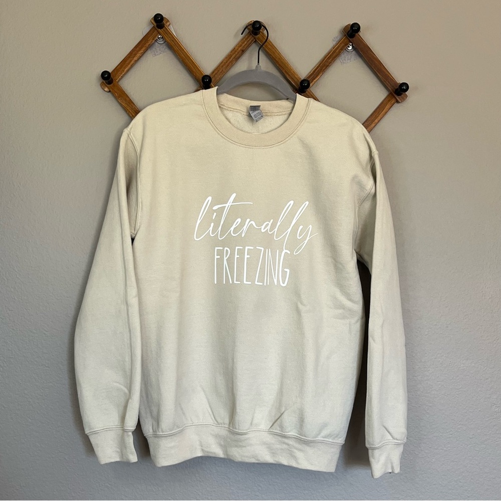 Literally Freezing Sand Beige Crewneck Sweater Cozy Gift